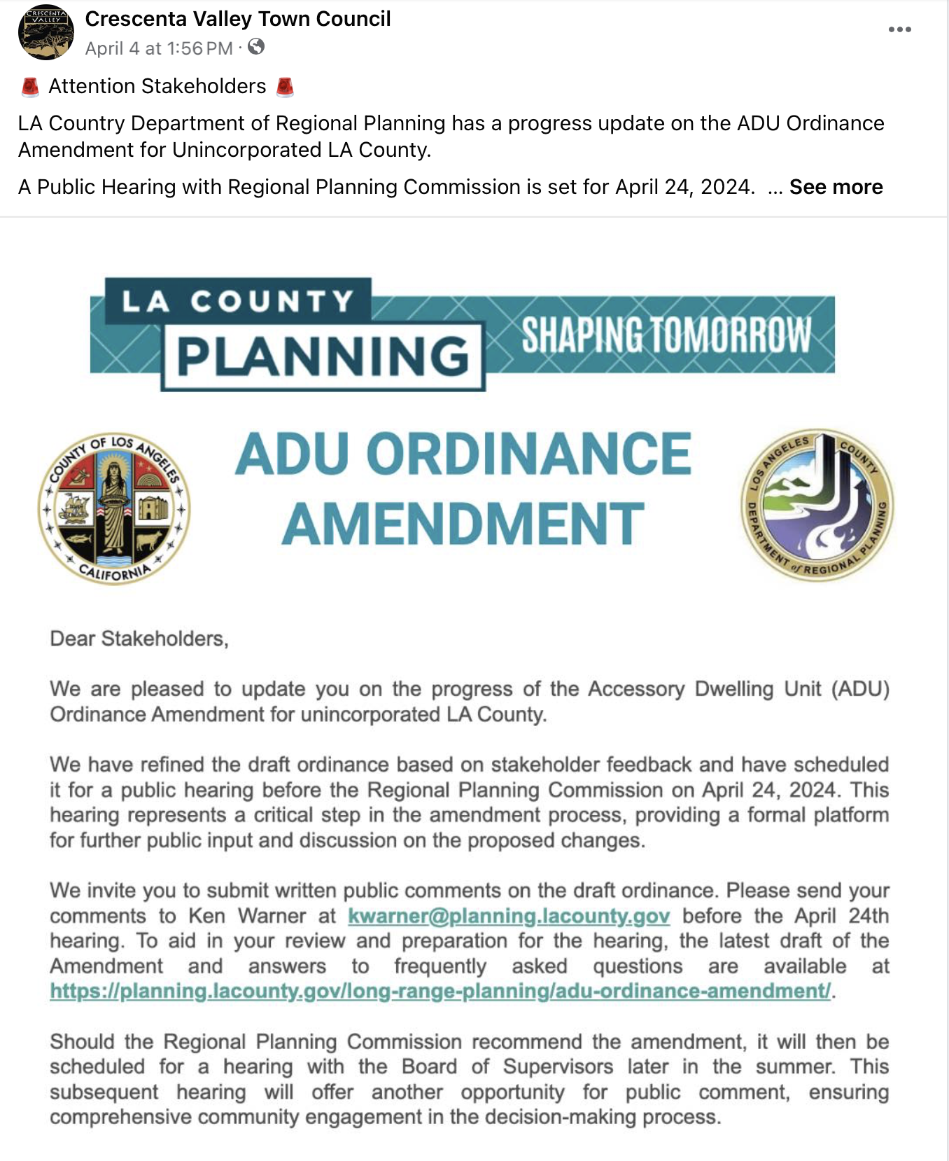 Crescenta Valley Town Council News